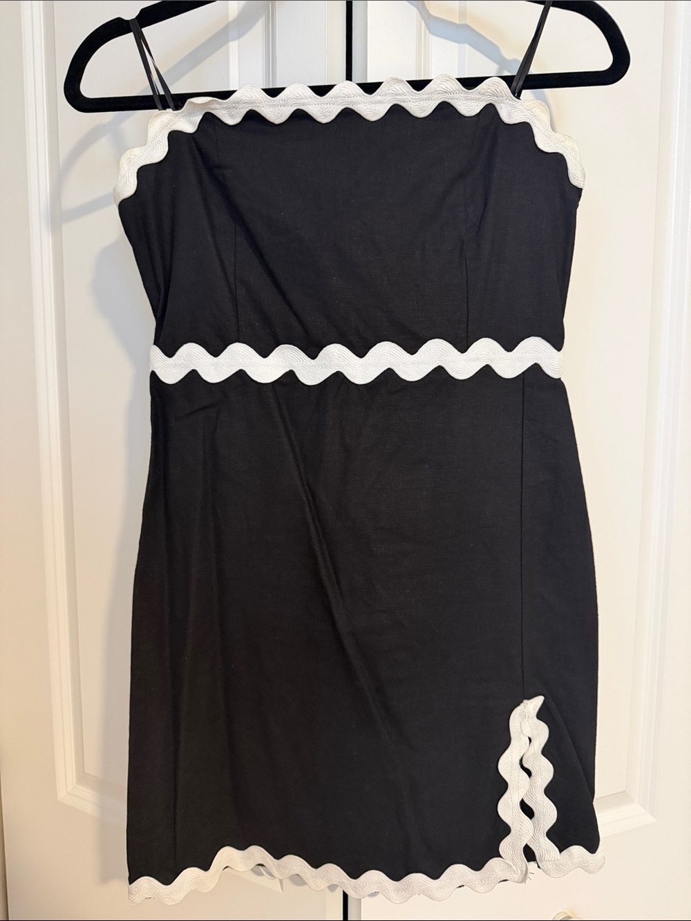 Black Strapless Dress with White Ric-Rac Trim